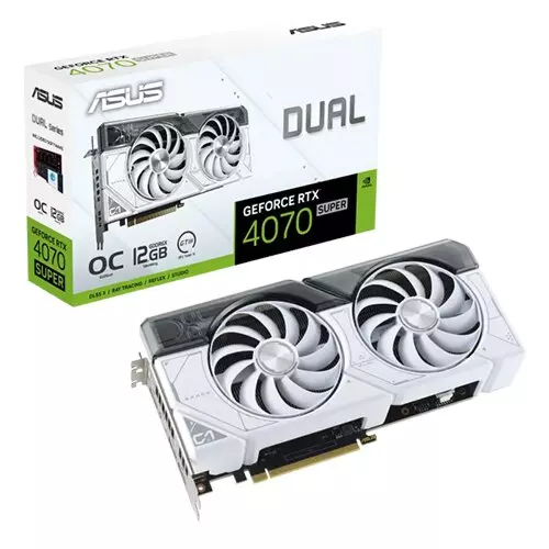 Asus Dual GeForce RTX 4070 SUPER 12GB GDDR6X OC Edition Graphics Card - White, DLSS 3