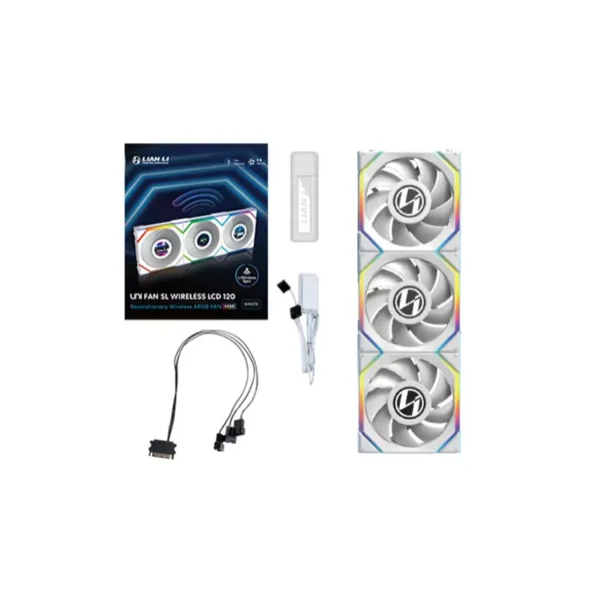 Lian Li UNI Fan SL LCD Wireless ARGB Triple Pack Fan - White | 12SLLCD1W3W
