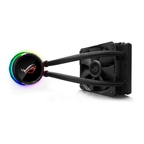Asus ROG Ryuo 120 all-in-one liquid CPU cooler with color OLED, Aura Sync RGB, and ROG 120mm radiator fan | ROG Ryuo 120