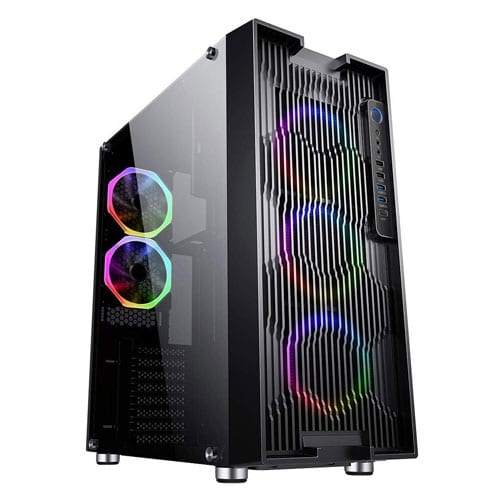 Tortox IRIS Full Tempered Glass Aura Supported 3D Reflection RGB Case with Remote Full Tower Gaming Computer Case - Black